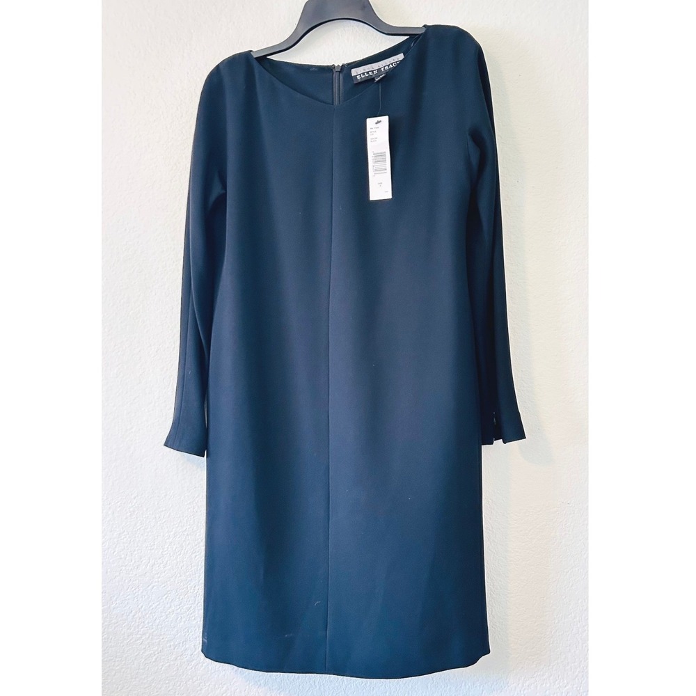 Ellen Tracy Linda Allard Classic Chic Black Long Sleeve Shift Dress Size 8 NWT